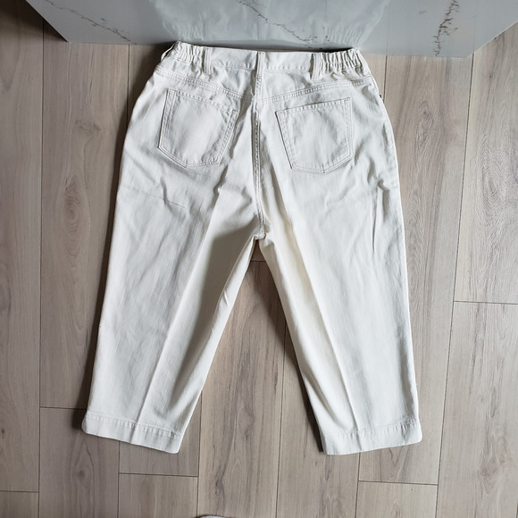 VTG Eddie Bauer Jeans Womens 20 Beige Relaxed Wedgie Mom Capri Western USA 34x26 - Picture 2 of 7